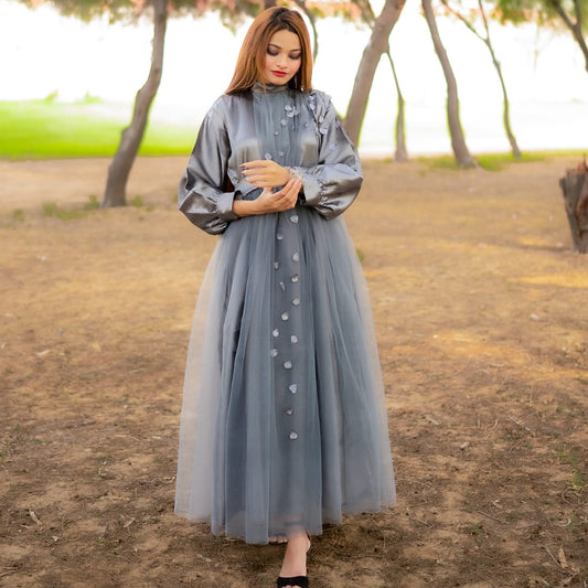 Dazzling Gray Net Frock