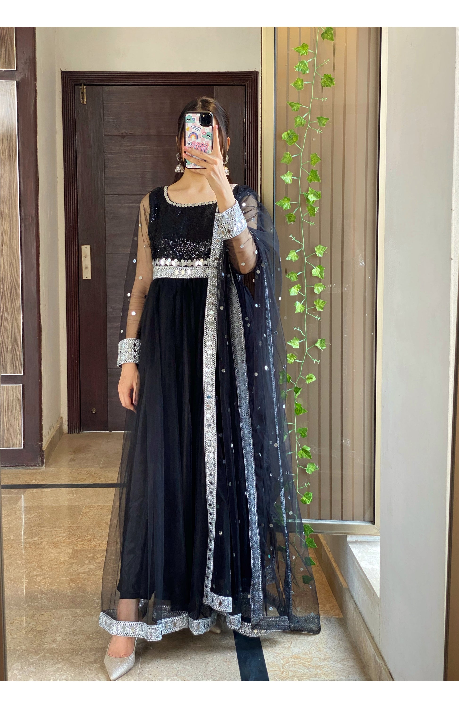Black Mirror Work Frock Mahaaz Collection Black Mirror Work Frock Mahaaz Collection